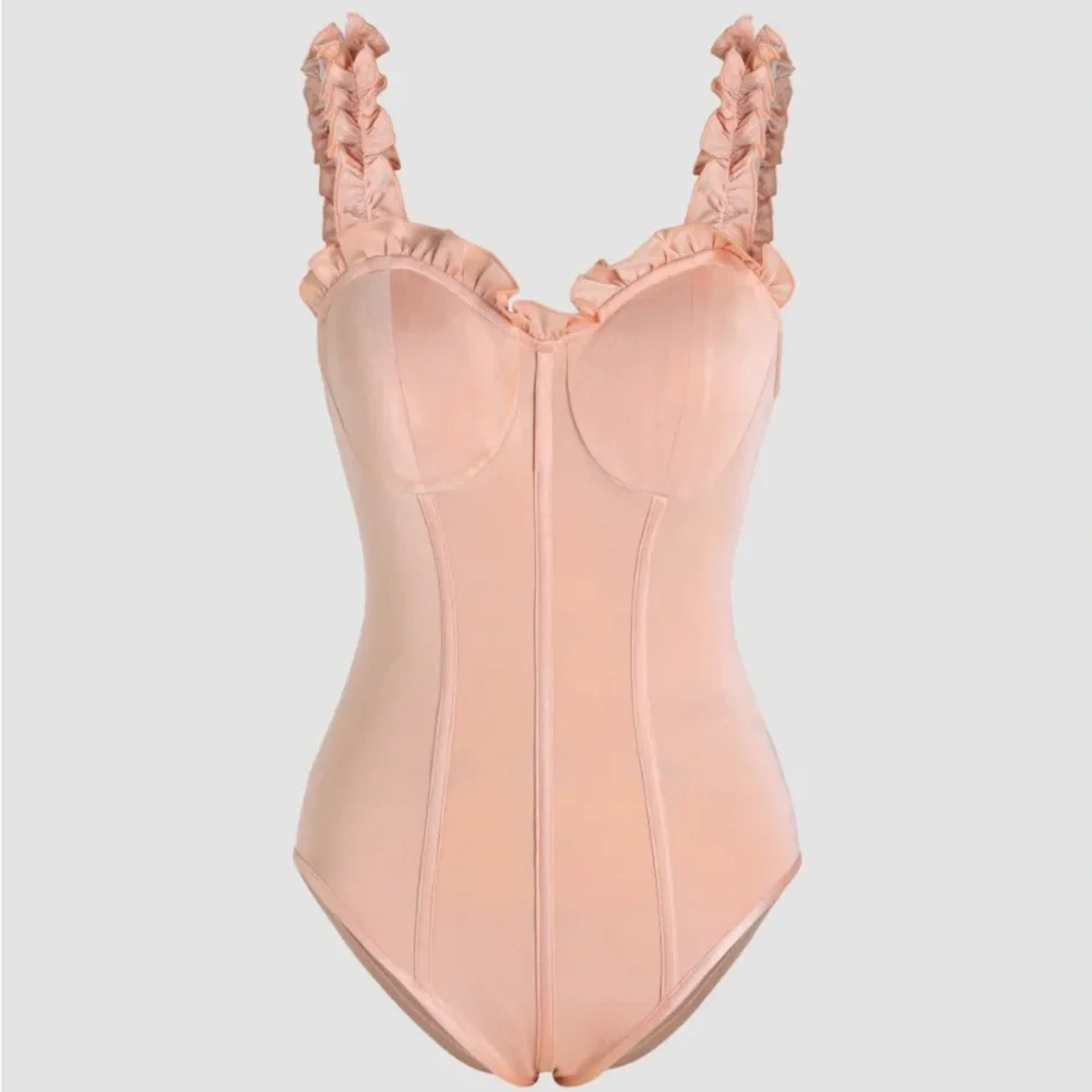 Cider Solid Ruffle Strap Bodysuit - Picture 1 of 4